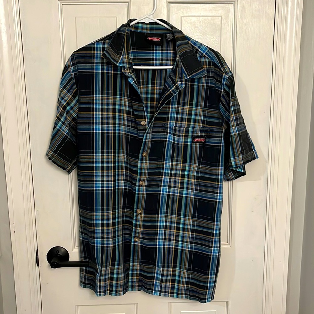 Blue plaid shiort sleeve button down shirt - Dickies - L (42-44)